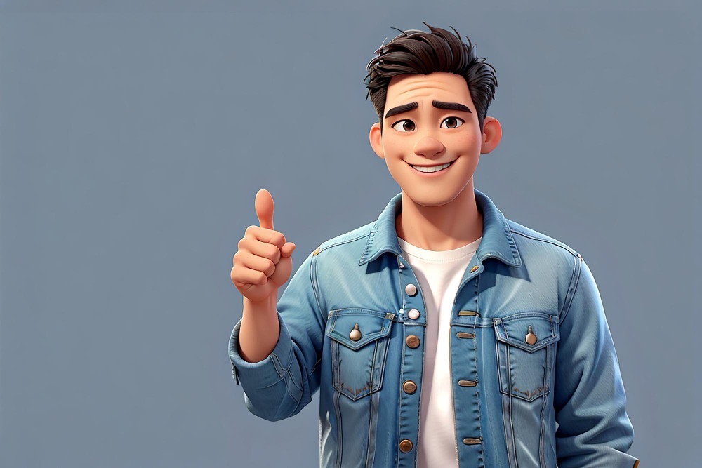 Animated Portrait of a boy Giving a Thumbs Up
